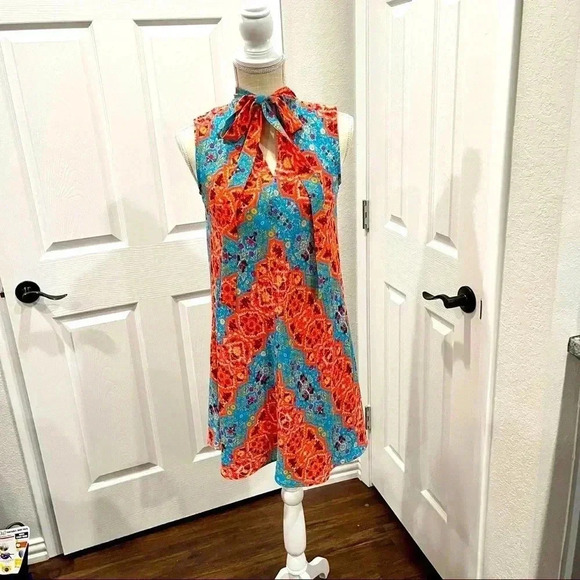 Anthropologie Uncle Frank Mini neck tie key hole back sleeveless dress - Picture 2 of 11